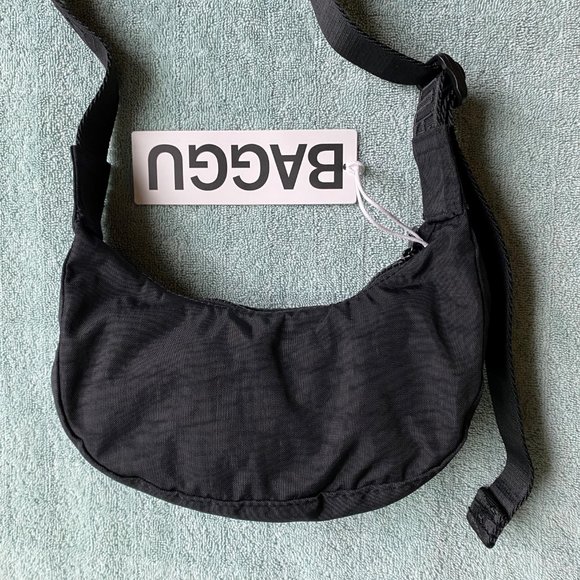 NWT Baggu Mini Nylon Crescent Bag - Black - Picture 2 of 9